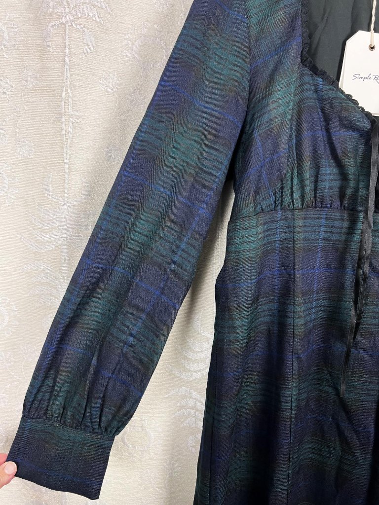 Nwt Simple Retro Maeve Blackwatch Plaid Print Sweetheart Neck Knot Front Dress L — image 4 of 8